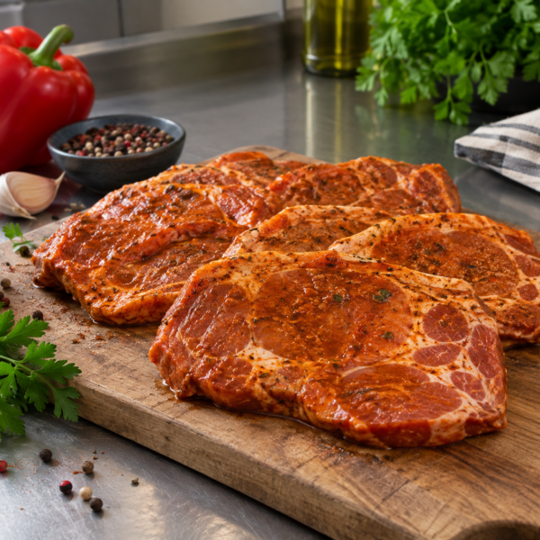 circa 8,5 kg Varkenssteaks Paprika – verpakkingen van 600 g