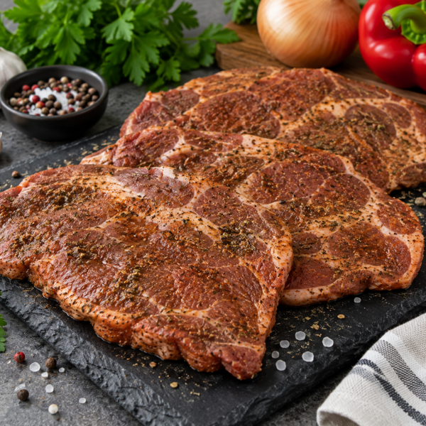 7,2 kg Varkensneksteaks met kruiden – 12 × 600 g per doos