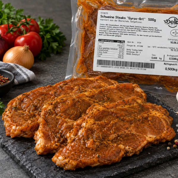 10 kg Gemarineerd Varkenssteaks Gyros – 20 × 500 g  per doos