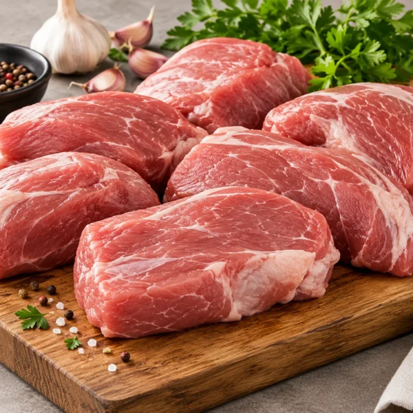 circa 9 kg Varkenshaaskopjes – naturel - Doos met 12 verpakkingen